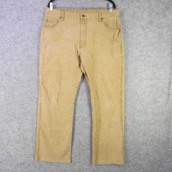 Dickies Pants Mens 36x30 Brown Duck Canvas Carpenter Workwear Utility Flex Khaki - Picture 1 of 8